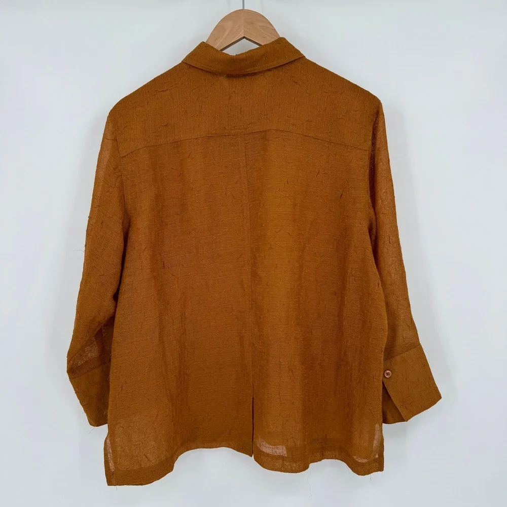Coldwater Creek‎ Amber Sheer 3/4 Sleeve Textured Button Up Blouse Women's XL - Picture 6 of 13
